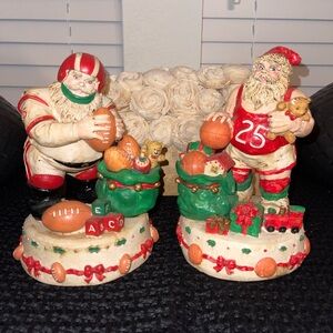 Vintage Sankyo Musical Football & Basketball‎ Player Santa & Sack Of Presents
